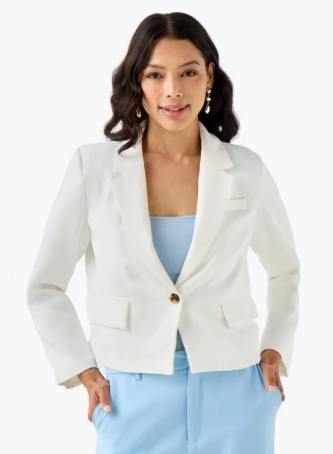 ايكونيك Iconic Cropped Viscose Single Breasted Blazer with Flap Pockets